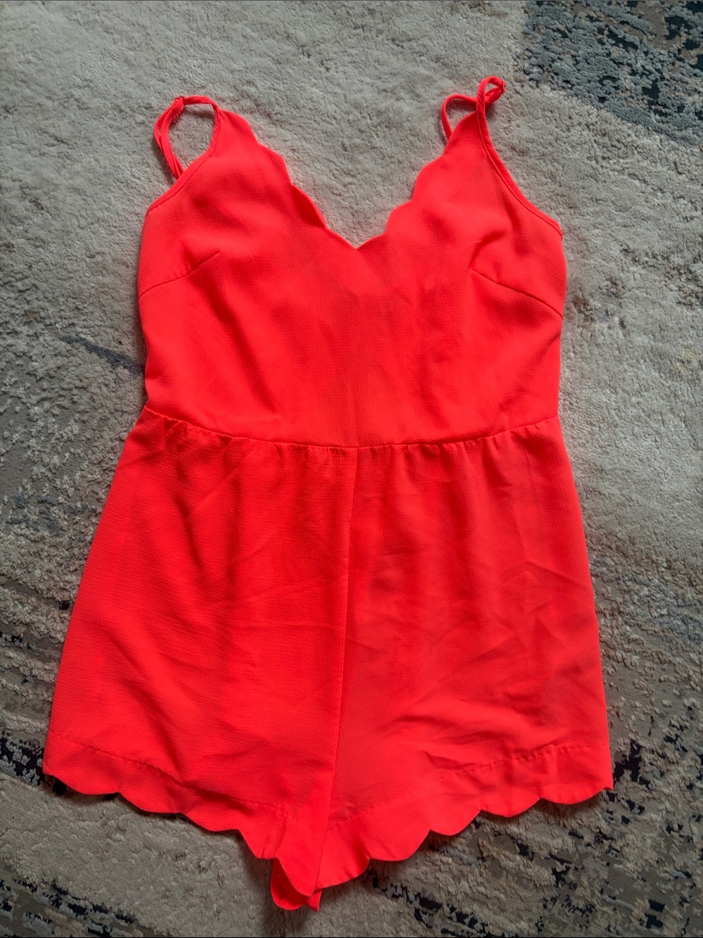 Scallop-Trim Romper - Bright Coral